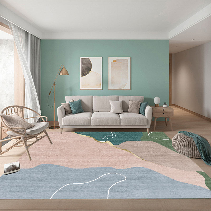 Calming Colorblock Rug Multi Color Cotton Blend Indoor Rug Anti-Slip Backing Machine Washable Carpet for Room Pink-Blue Clearhalo 'Area Rug' 'Rug' 2225677