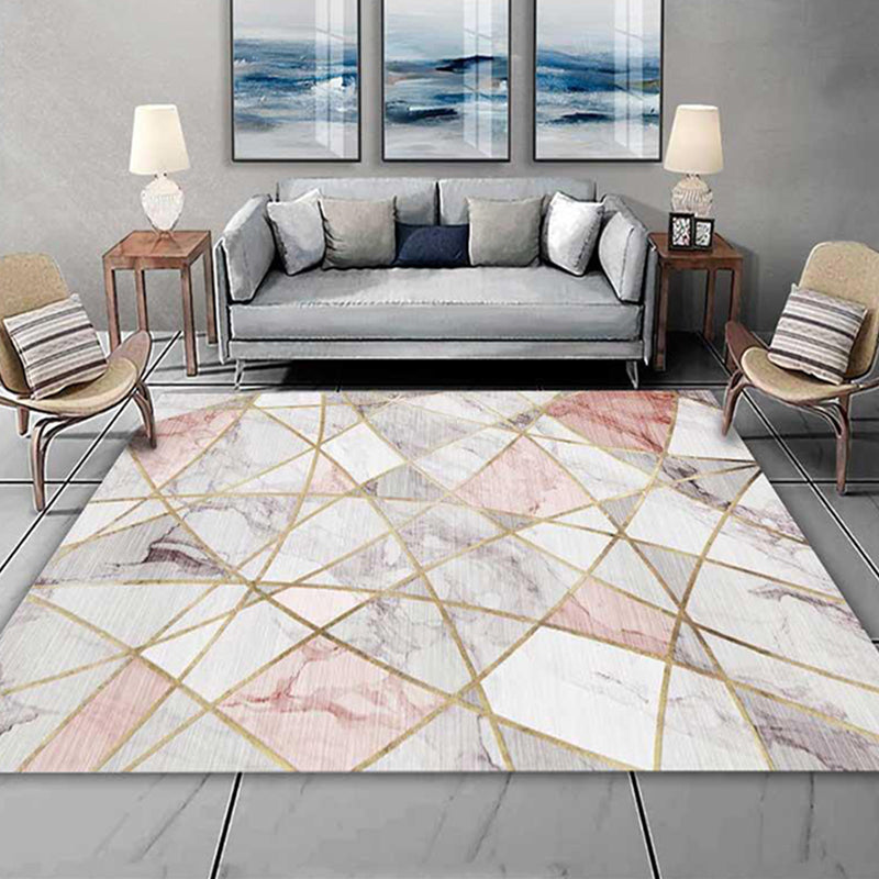 Western Bedroom Rug Multi Colored Geometric Print Carpet Cotton Blend Pet Friendly Easy Care Rug Pink-White Clearhalo 'Area Rug' 'Modern' 'Rugs' Rug' 2225820