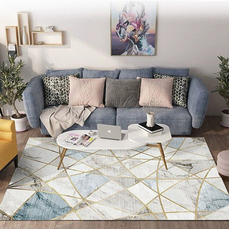 Western Bedroom Rug Multi Colored Geometric Print Carpet Cotton Blend Pet Friendly Easy Care Rug Light Blue-White Clearhalo 'Area Rug' 'Modern' 'Rugs' Rug' 2225824