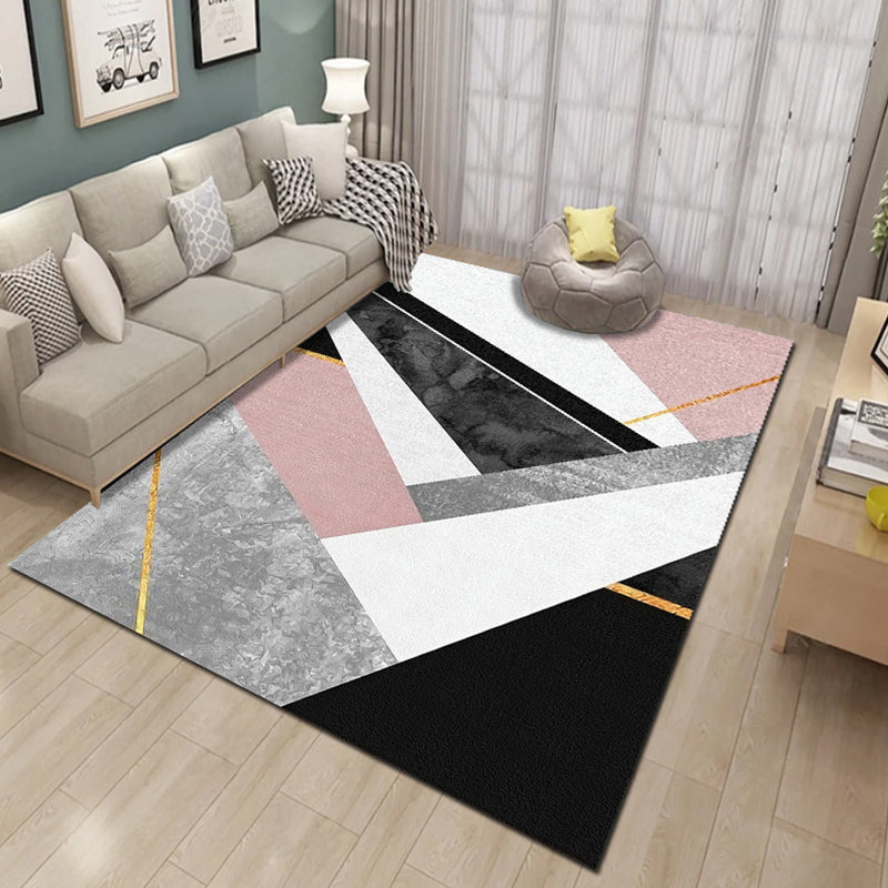 Multi Color Natural Rug Polyster Geo Printed Area Rug Pet Friendly Stain-Resistant Carpet for Home Decoration Black-Pink Clearhalo 'Area Rug' 'Modern' 'Rugs' Rug' 2225839