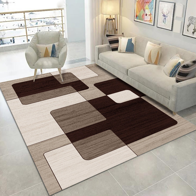 Contemporary Living Room Rug Multi-Colored Geo Patterned Carpet Synthetics Pet Friendly Machine Washable Rug Dark Brown Clearhalo 'Area Rug' 'Modern' 'Rugs' Rug' 2225884