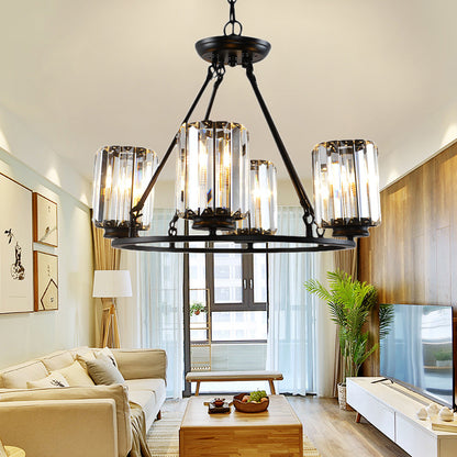 Black Round Ceiling Chandelier Contemporary Crystal 4/6/8 Lights Pendant Light Fixture with Adjustable Chain 4 Black Clearhalo 'Ceiling Lights' 'Chandeliers' 'Modern Chandeliers' 'Modern' Lighting' 222603