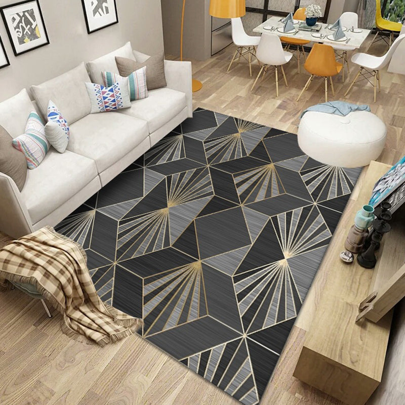Multicolored Nordic Rug Polyster Geometric Printed Carpet Washable Anti-Slip Backing Area Rug for Decoration Black-Gray Clearhalo 'Area Rug' 'Modern' 'Rugs' Rug' 2226129