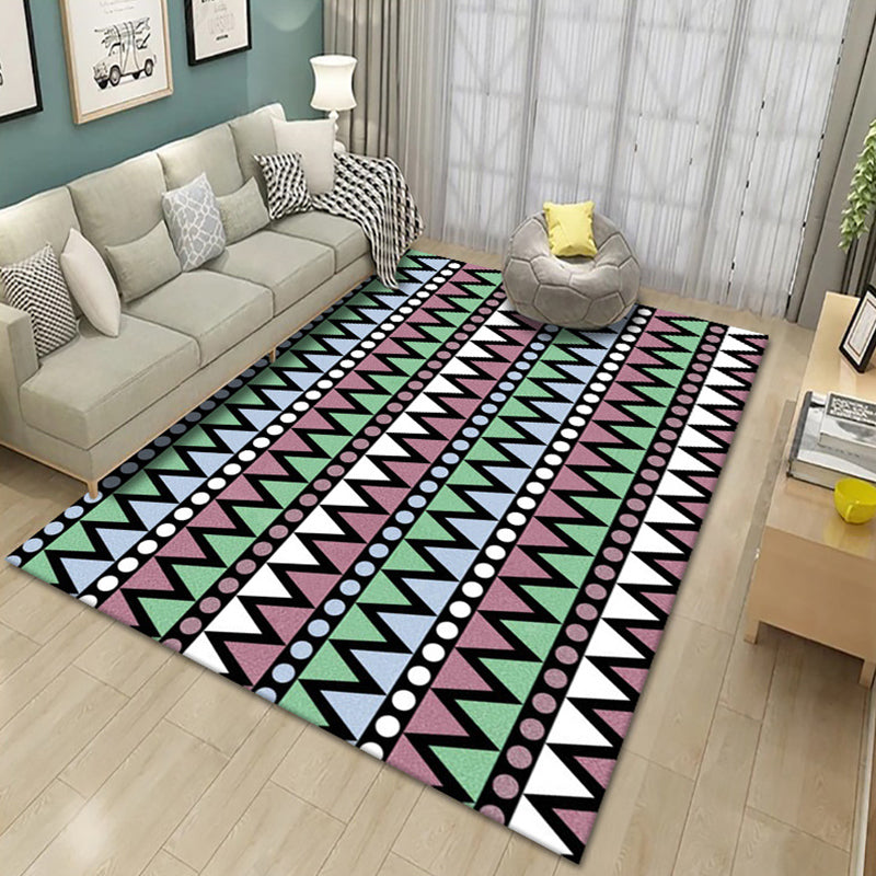 Contemporary Living Room Rug Multicolor Geo Printed Area Rug Polyster Pet Friendly Easy Care Carpet Green Clearhalo 'Area Rug' 'Modern' 'Rugs' Rug' 2226172