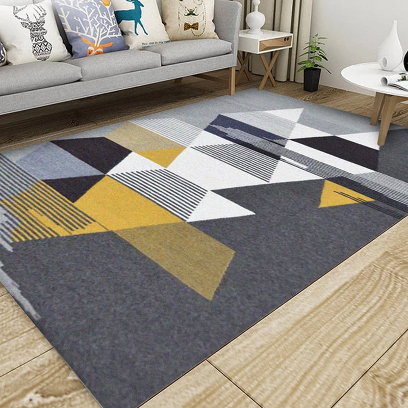 Modern Geo Pattern Rug Multi Colored Cotton Blend Area Carpet Non-Slip ...