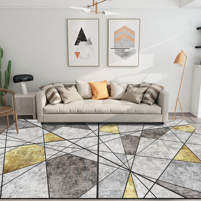 Modern Bedroom Rug Multi Color Abstract Print Area Rug Synthetics Anti-Slip Backing Machine Washable Carpet Gray-Yellow Clearhalo 'Area Rug' 'Modern' 'Rugs' Rug' 2227007