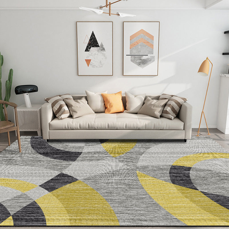 Modern Bedroom Rug Multi Color Abstract Print Area Rug Synthetics Anti-Slip Backing Machine Washable Carpet Yellow Clearhalo 'Area Rug' 'Modern' 'Rugs' Rug' 2227014
