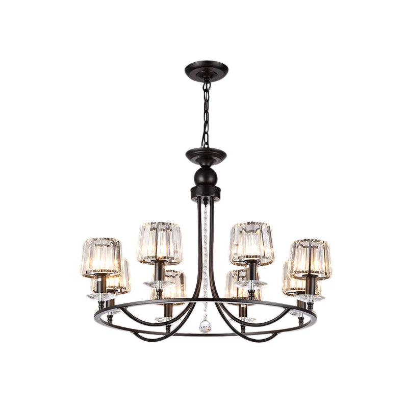 4/6/8 Lights Circle Hanging Chandelier Contemporary Crystal Suspension Light in Black for Bedroom Clearhalo 'Ceiling Lights' 'Chandeliers' 'Glass shade' 'Glass' 'Island Lights' 'Modern Chandeliers' 'Modern' Lighting' 222717