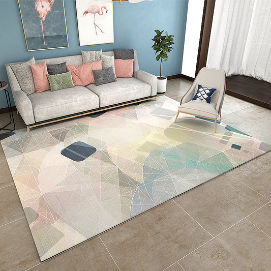 Asian Bedroom Rug Multicolor Geometric Print Area Carpet Polyster Easy Care Machine Washable Rug Light Pink Clearhalo 'Area Rug' 'Modern' 'Rugs' Rug' 2227173