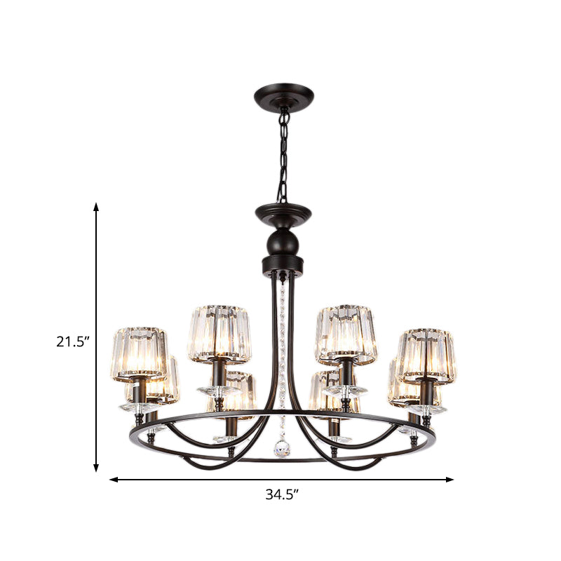 4/6/8 Lights Circle Hanging Chandelier Contemporary Crystal Suspension Light in Black for Bedroom Clearhalo 'Ceiling Lights' 'Chandeliers' 'Glass shade' 'Glass' 'Island Lights' 'Modern Chandeliers' 'Modern' Lighting' 222718