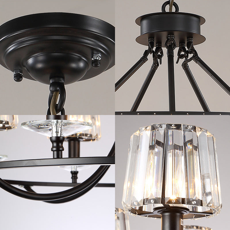 4/6/8 Lights Circle Hanging Chandelier Contemporary Crystal Suspension Light in Black for Bedroom Clearhalo 'Ceiling Lights' 'Chandeliers' 'Glass shade' 'Glass' 'Island Lights' 'Modern Chandeliers' 'Modern' Lighting' 222719