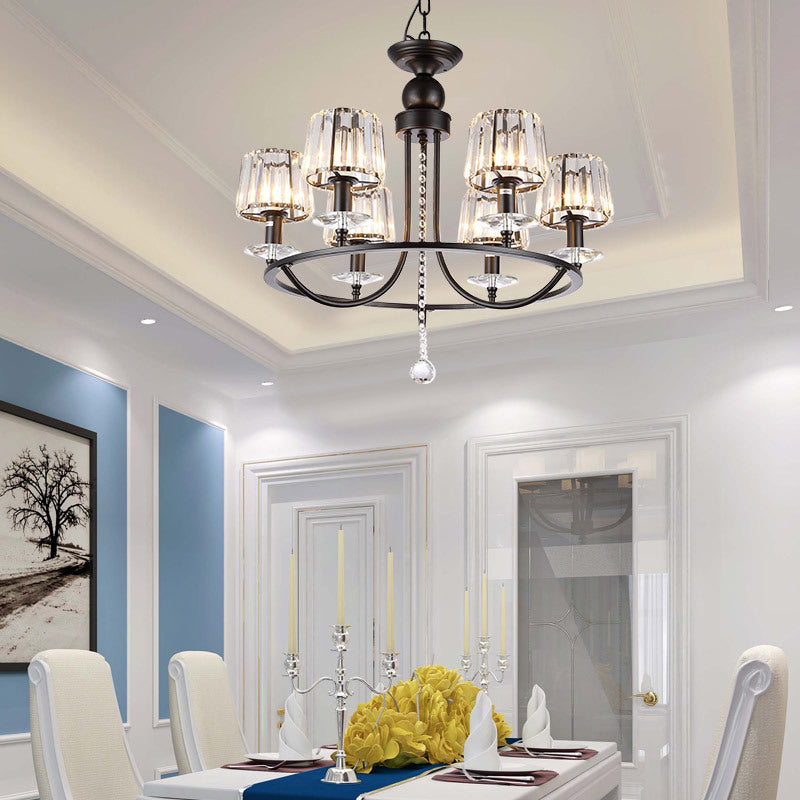 4/6/8 Lights Circle Hanging Chandelier Contemporary Crystal Suspension Light in Black for Bedroom 6 Black Clearhalo 'Ceiling Lights' 'Chandeliers' 'Glass shade' 'Glass' 'Island Lights' 'Modern Chandeliers' 'Modern' Lighting' 222720