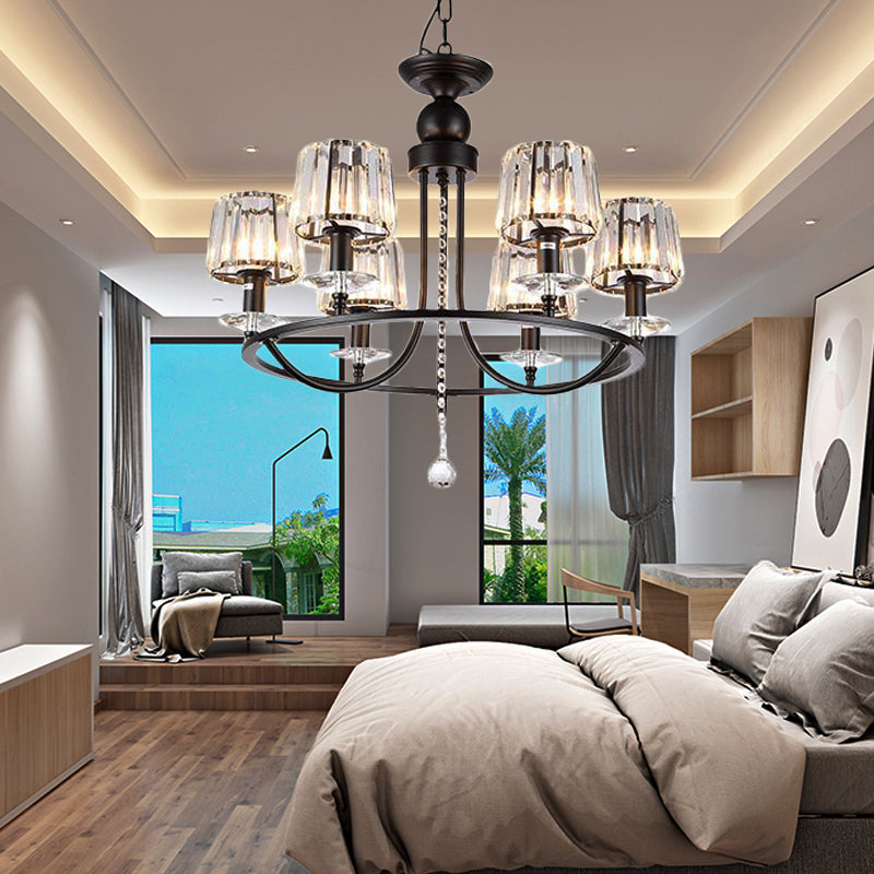 4/6/8 Lights Circle Hanging Chandelier Contemporary Crystal Suspension Light in Black for Bedroom Clearhalo 'Ceiling Lights' 'Chandeliers' 'Glass shade' 'Glass' 'Island Lights' 'Modern Chandeliers' 'Modern' Lighting' 222721