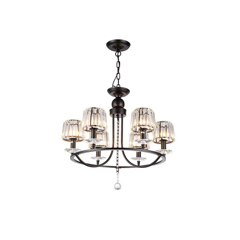 4/6/8 Lights Circle Hanging Chandelier Contemporary Crystal Suspension Light in Black for Bedroom Clearhalo 'Ceiling Lights' 'Chandeliers' 'Glass shade' 'Glass' 'Island Lights' 'Modern Chandeliers' 'Modern' Lighting' 222722