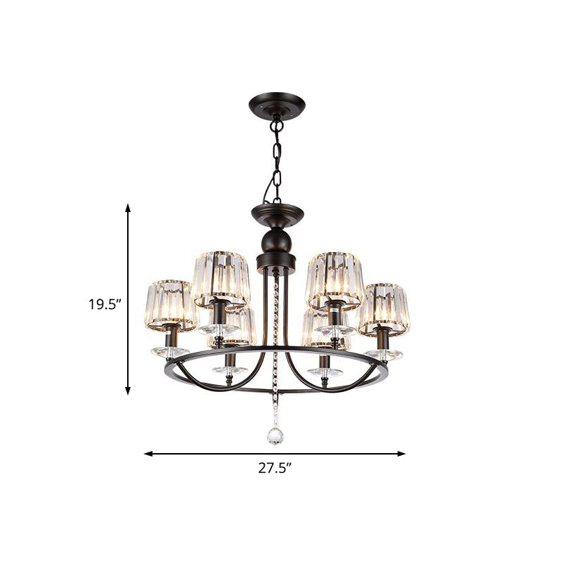 4/6/8 Lights Circle Hanging Chandelier Contemporary Crystal Suspension Light in Black for Bedroom Clearhalo 'Ceiling Lights' 'Chandeliers' 'Glass shade' 'Glass' 'Island Lights' 'Modern Chandeliers' 'Modern' Lighting' 222723