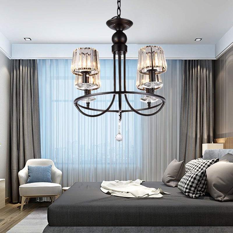 4/6/8 Lights Circle Hanging Chandelier Contemporary Crystal Suspension Light in Black for Bedroom Clearhalo 'Ceiling Lights' 'Chandeliers' 'Glass shade' 'Glass' 'Island Lights' 'Modern Chandeliers' 'Modern' Lighting' 222725