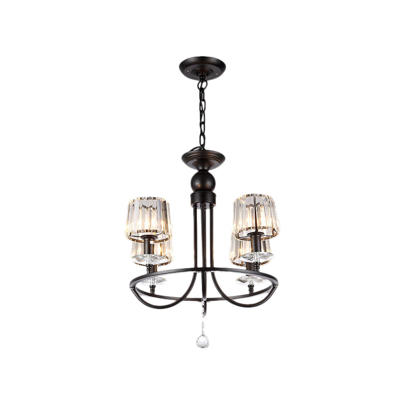 4/6/8 Lights Circle Hanging Chandelier Contemporary Crystal Suspension Light in Black for Bedroom Clearhalo 'Ceiling Lights' 'Chandeliers' 'Glass shade' 'Glass' 'Island Lights' 'Modern Chandeliers' 'Modern' Lighting' 222726