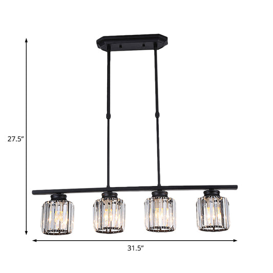 Nordic Cylinder Island Pendant Crystal 3/4 Bulbs Hanging Ceiling Light in Black for Living Room Clearhalo 'Ceiling Lights' 'Chandeliers' 'Glass shade' 'Glass' 'Island Lights' Lighting' 222731