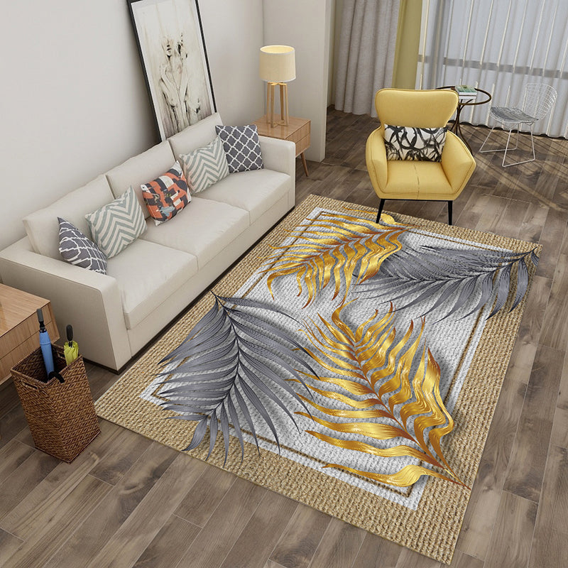 Multi Color Tropical Rug Polyster Plant Printed Area Rug Non-Slip Backing Pet Friendly Carpet for Parlor Gold Clearhalo 'Area Rug' 'Rug' 2227430
