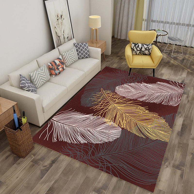 Multi Color Tropical Rug Polyster Plant Printed Area Rug Non-Slip Backing Pet Friendly Carpet for Parlor Dark Red Clearhalo 'Area Rug' 'Rug' 2227439