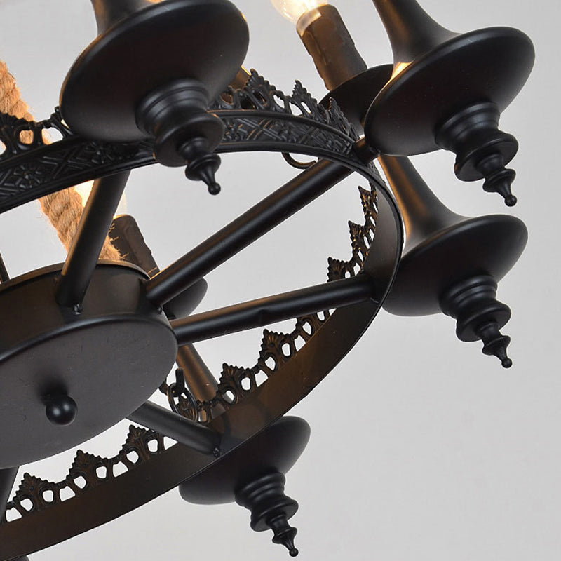 Retro Candelabra Suspension Light Iron Chandelier Light in Black for Dining Room Clearhalo 'Cast Iron' 'Ceiling Lights' 'Chandeliers' 'Industrial Chandeliers' 'Industrial' 'Metal' 'Middle Century Chandeliers' 'Rustic Chandeliers' 'Tiffany' Lighting' 2227547