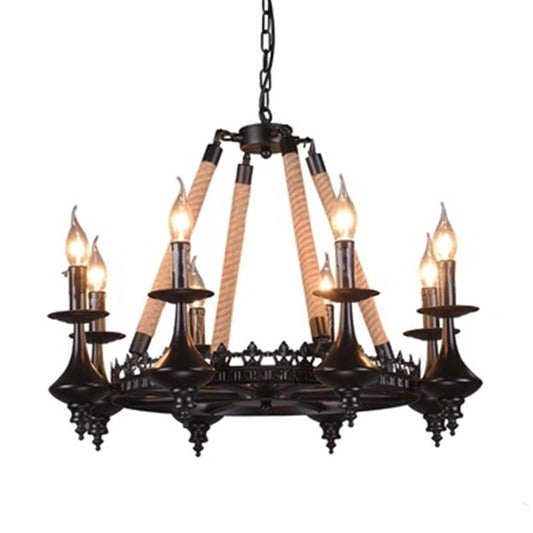 Retro Candelabra Suspension Light Iron Chandelier Light in Black for Dining Room Clearhalo 'Cast Iron' 'Ceiling Lights' 'Chandeliers' 'Industrial Chandeliers' 'Industrial' 'Metal' 'Middle Century Chandeliers' 'Rustic Chandeliers' 'Tiffany' Lighting' 2227548