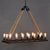 Iron Rectangular Suspension Light Industrial 16 Heads Cafe Chandelier Light with Hemp Rope in Black Black Clearhalo 'Cast Iron' 'Ceiling Lights' 'Chandeliers' 'Industrial Chandeliers' 'Industrial' 'Metal' 'Middle Century Chandeliers' 'Rustic Chandeliers' 'Tiffany' Lighting' 2227604