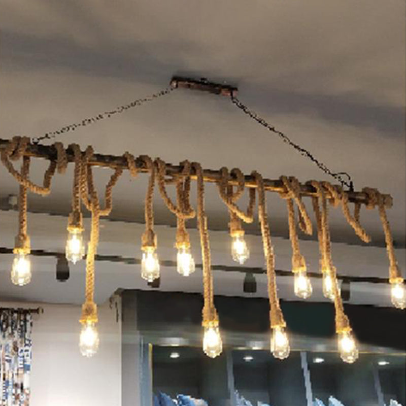 Hemp Rope Exposed Bulb Island Light Fixture Retro Restaurant Ceiling Pendant Light in Flaxen 12 Flaxen Clearhalo 'Ceiling Lights' 'Island Lights' Lighting' 2227662