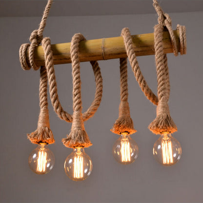 Flaxen Exposed Bulb Hanging Light Rustic Restaurant Island Ceiling Light with Bamboo Tube 4 Flaxen Clearhalo 'Ceiling Lights' 'Island Lights' Lighting' 2227668