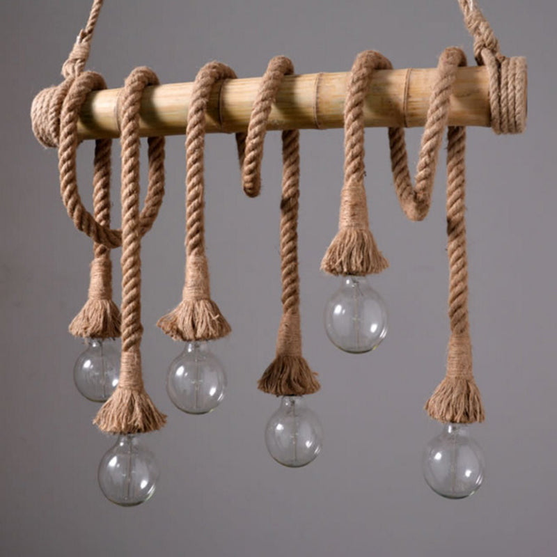 Flaxen Exposed Bulb Hanging Light Rustic Restaurant Island Ceiling Light with Bamboo Tube Clearhalo 'Ceiling Lights' 'Island Lights' Lighting' 2227671