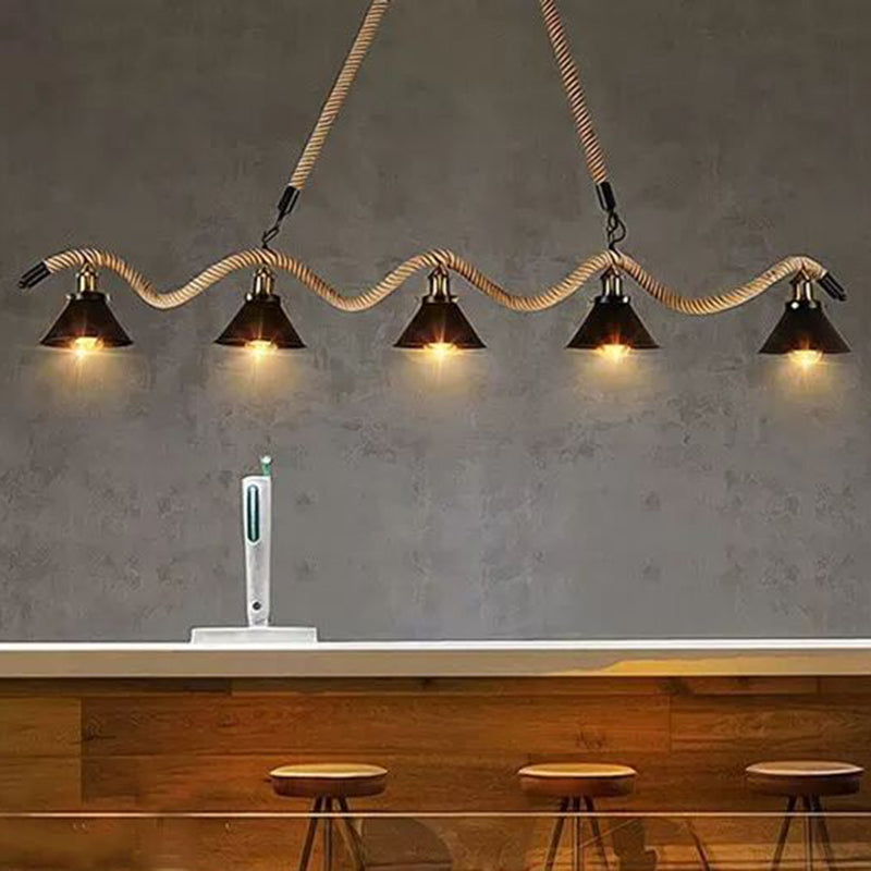 Antique Wrapped Hanging Lamp Hemp Rope Restaurant Island Chandelier Light in Black Clearhalo 'Ceiling Lights' 'Island Lights' Lighting' 2227687