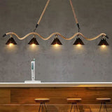 Antique Wrapped Hanging Lamp Hemp Rope Restaurant Island Chandelier Light in Black Clearhalo 'Ceiling Lights' 'Island Lights' Lighting' 2227687