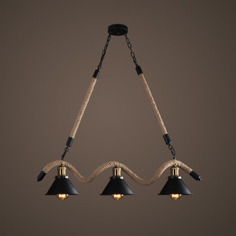 Antique Wrapped Hanging Lamp Hemp Rope Restaurant Island Chandelier Light in Black 3 Black Clearhalo 'Ceiling Lights' 'Island Lights' Lighting' 2227689