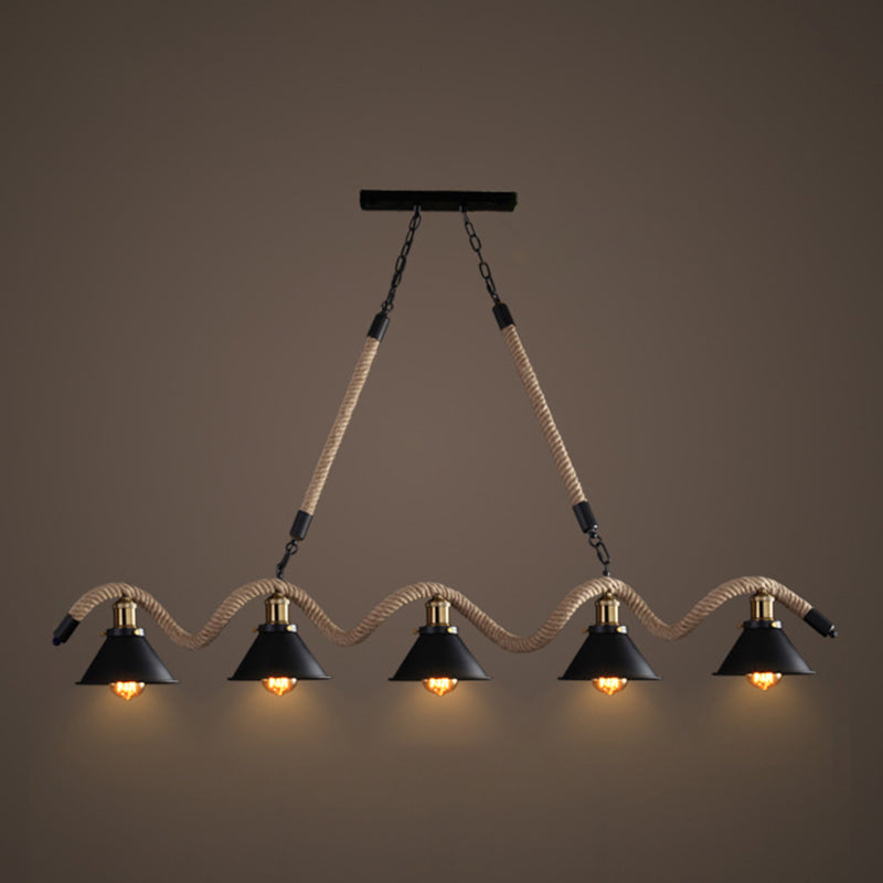 Antique Wrapped Hanging Lamp Hemp Rope Restaurant Island Chandelier Light in Black 5 Black Clearhalo 'Ceiling Lights' 'Island Lights' Lighting' 2227690