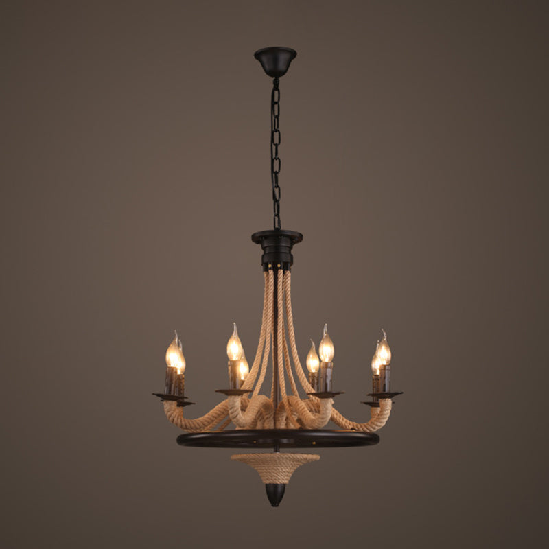 Antique Wrapped Hanging Lamp Hemp Rope Restaurant Island Chandelier Light in Black 8 Black Clearhalo 'Ceiling Lights' 'Island Lights' Lighting' 2227691
