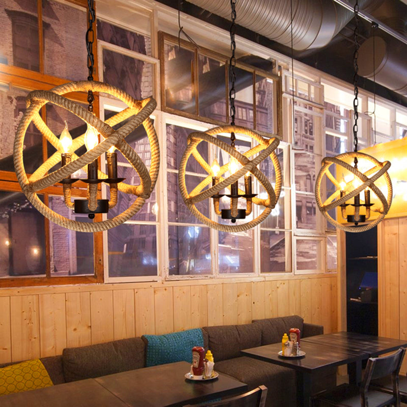 Flaxen Caged Ceiling Light Industrial Hemp Rope Single Restaurant Hanging Pendant Light Clearhalo 'Ceiling Lights' 'Industrial Pendants' 'Industrial' 'Middle Century Pendants' 'Pendant Lights' 'Pendants' 'Tiffany' Lighting' 2227698