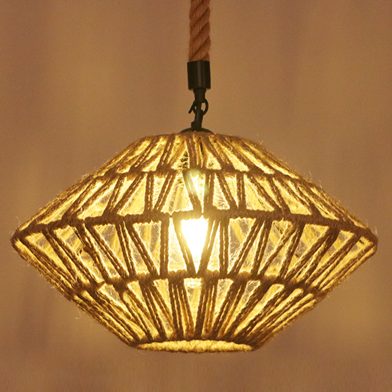 Flaxen Caged Ceiling Light Industrial Hemp Rope Single Restaurant Hanging Pendant Light Flaxen F Clearhalo 'Ceiling Lights' 'Industrial Pendants' 'Industrial' 'Middle Century Pendants' 'Pendant Lights' 'Pendants' 'Tiffany' Lighting' 2227700