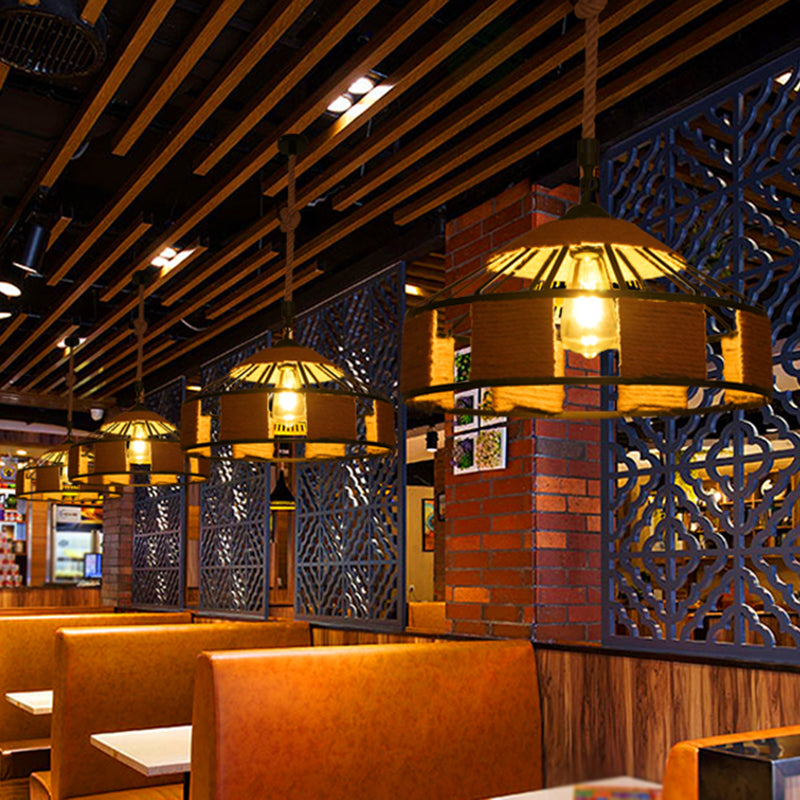 Flaxen Caged Ceiling Light Industrial Hemp Rope Single Restaurant Hanging Pendant Light Clearhalo 'Ceiling Lights' 'Industrial Pendants' 'Industrial' 'Middle Century Pendants' 'Pendant Lights' 'Pendants' 'Tiffany' Lighting' 2227701