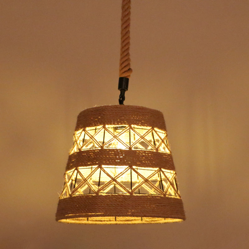 Flaxen Caged Ceiling Light Industrial Hemp Rope Single Restaurant Hanging Pendant Light Flaxen C Clearhalo 'Ceiling Lights' 'Industrial Pendants' 'Industrial' 'Middle Century Pendants' 'Pendant Lights' 'Pendants' 'Tiffany' Lighting' 2227703
