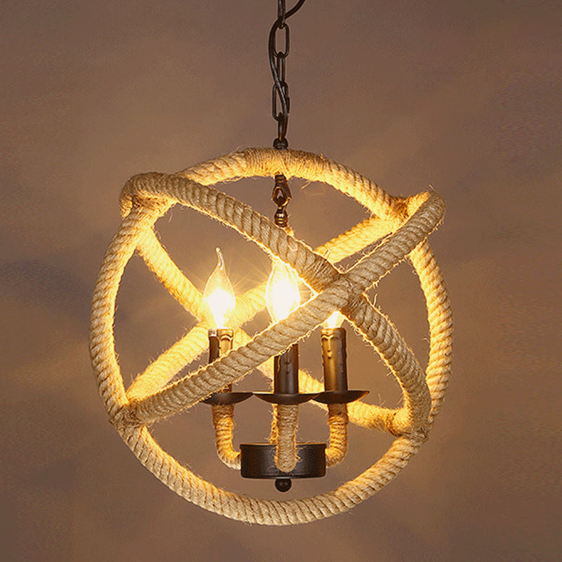 Flaxen Caged Ceiling Light Industrial Hemp Rope Single Restaurant Hanging Pendant Light Flaxen A Clearhalo 'Ceiling Lights' 'Industrial Pendants' 'Industrial' 'Middle Century Pendants' 'Pendant Lights' 'Pendants' 'Tiffany' Lighting' 2227704