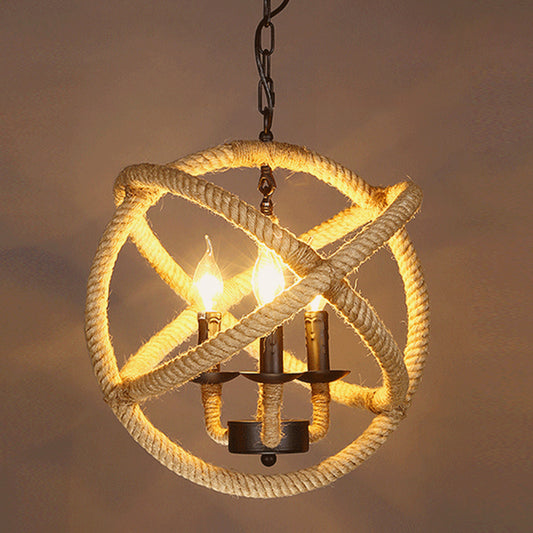 Flaxen Caged Ceiling Light Industrial Hemp Rope Single Restaurant Hanging Pendant Light Flaxen A Clearhalo 'Ceiling Lights' 'Industrial Pendants' 'Industrial' 'Middle Century Pendants' 'Pendant Lights' 'Pendants' 'Tiffany' Lighting' 2227704