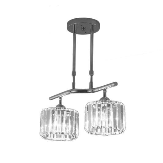 2/3 Bulbs Dining Room Island Pendant Modern Chrome Hanging Ceiling Light with Drum Crystal Shade Clearhalo 'Ceiling Lights' 'Island Lights' Lighting' 222770
