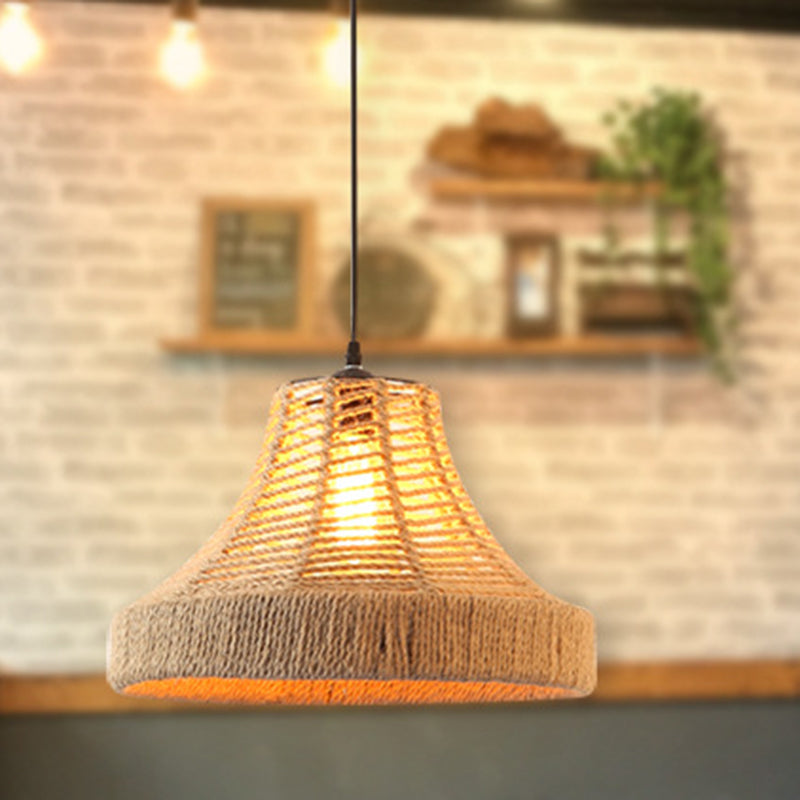 Flaxen Single-Bulb Hanging Lamp Industrial Style Hemp Rope Caged Lighting Pendant Flaxen C Clearhalo 'Ceiling Lights' 'Industrial Pendants' 'Industrial' 'Middle Century Pendants' 'Pendant Lights' 'Pendants' 'Tiffany' Lighting' 2227720