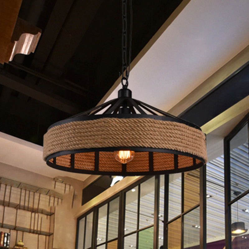 Geometric Hemp Rope Hanging Light Rustic 1 Bulb Restaurant Pendant ...