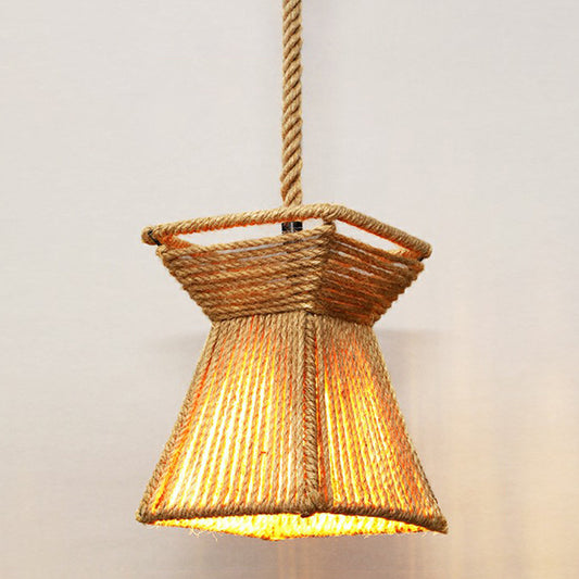 Hemp Rope Caged Hanging Light Rustic 1��Bulb Restaurant Pendant Light Fixture in Brown Brown A Clearhalo 'Ceiling Lights' 'Industrial Pendants' 'Industrial' 'Middle Century Pendants' 'Pendant Lights' 'Pendants' 'Tiffany' Lighting' 2227783