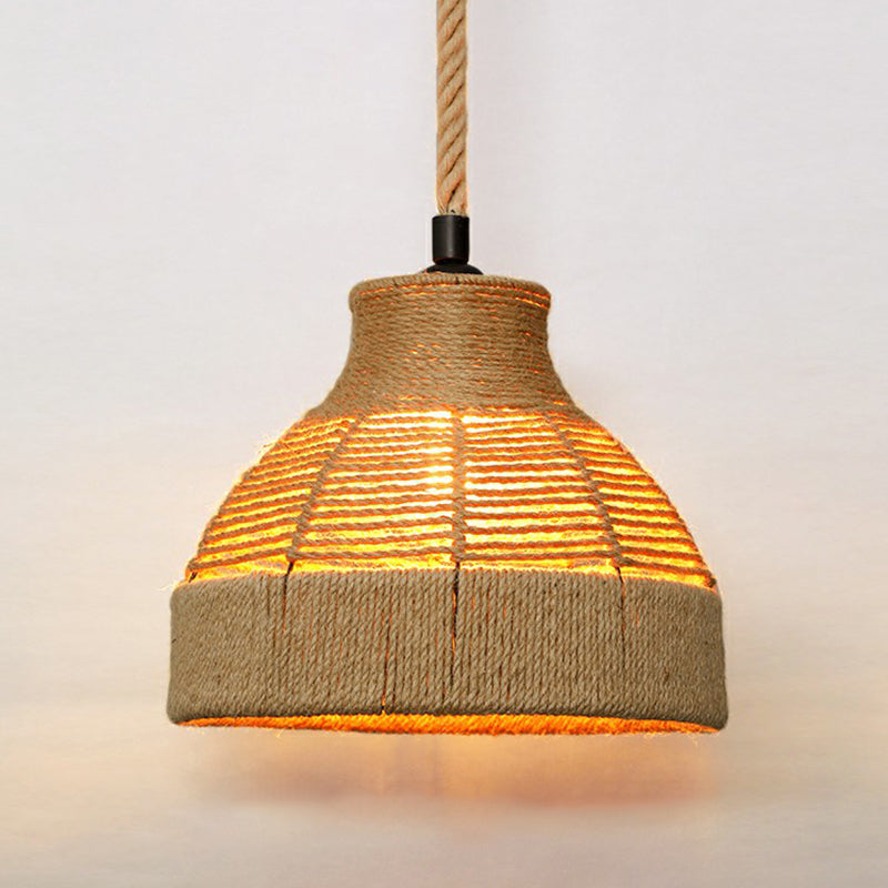 Hemp Rope Caged Hanging Light Rustic 1��Bulb Restaurant Pendant Light Fixture in Brown Brown K Clearhalo 'Ceiling Lights' 'Industrial Pendants' 'Industrial' 'Middle Century Pendants' 'Pendant Lights' 'Pendants' 'Tiffany' Lighting' 2227790