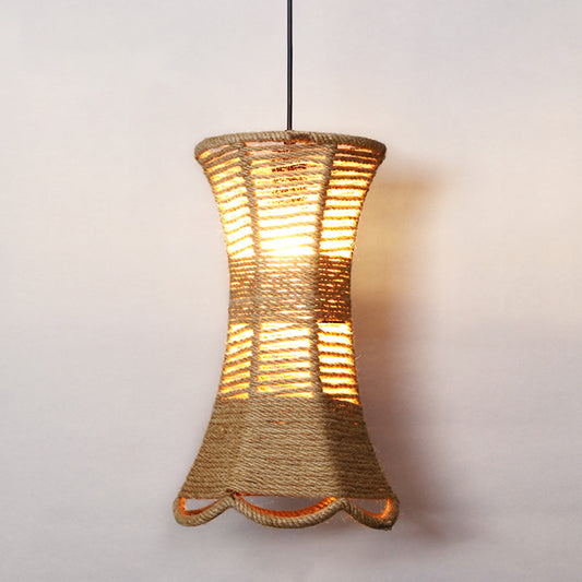 Hemp Rope Caged Hanging Light Rustic 1��Bulb Restaurant Pendant Light Fixture in Brown Brown B Clearhalo 'Ceiling Lights' 'Industrial Pendants' 'Industrial' 'Middle Century Pendants' 'Pendant Lights' 'Pendants' 'Tiffany' Lighting' 2227791