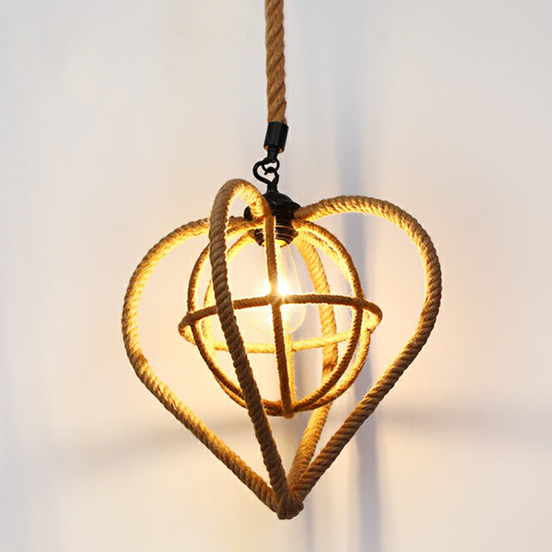 Hemp Rope Caged Hanging Light Rustic 1��Bulb Restaurant Pendant Light Fixture in Brown Brown J Clearhalo 'Ceiling Lights' 'Industrial Pendants' 'Industrial' 'Middle Century Pendants' 'Pendant Lights' 'Pendants' 'Tiffany' Lighting' 2227796