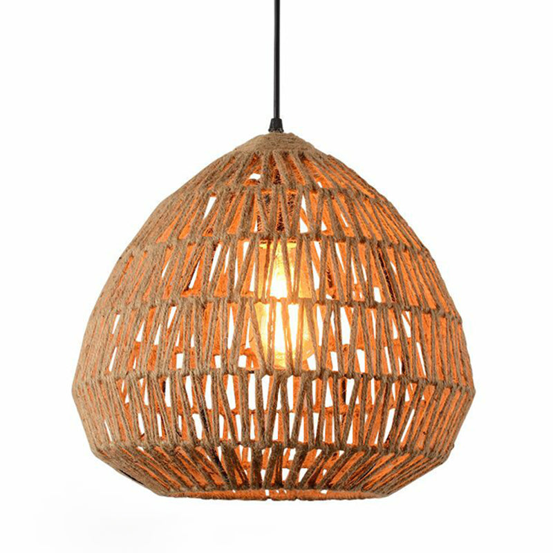 Vintage Style Caged Hanging Light Single-Bulb Hemp Rope Lighting Pendant in Brown Brown A Clearhalo 'Ceiling Lights' 'Industrial Pendants' 'Industrial' 'Middle Century Pendants' 'Pendant Lights' 'Pendants' 'Tiffany' Lighting' 2227805