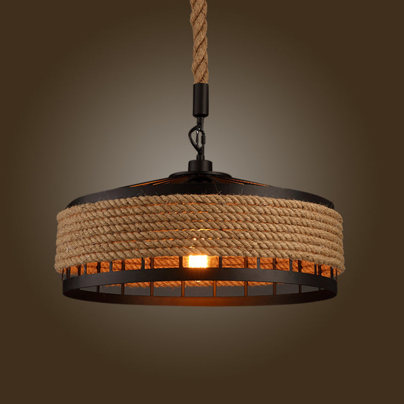 Hemp Rope Yurt Hanging Light Rustic 1 Bulb Restaurant Pendant Light Fixture in Black Clearhalo 'Ceiling Lights' 'Industrial Pendants' 'Industrial' 'Middle Century Pendants' 'Pendant Lights' 'Pendants' 'Tiffany' Lighting' 2227837